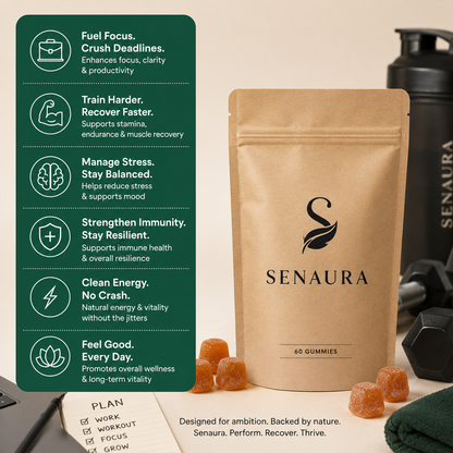 Senaura Mushroom Complex Gummies – Daily Focus, Energy & Immune Support | 60 Vegan Gummies