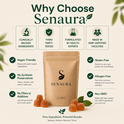 Senaura Mushroom Complex Gummies – Daily Focus, Energy & Immune Support | 60 Vegan Gummies