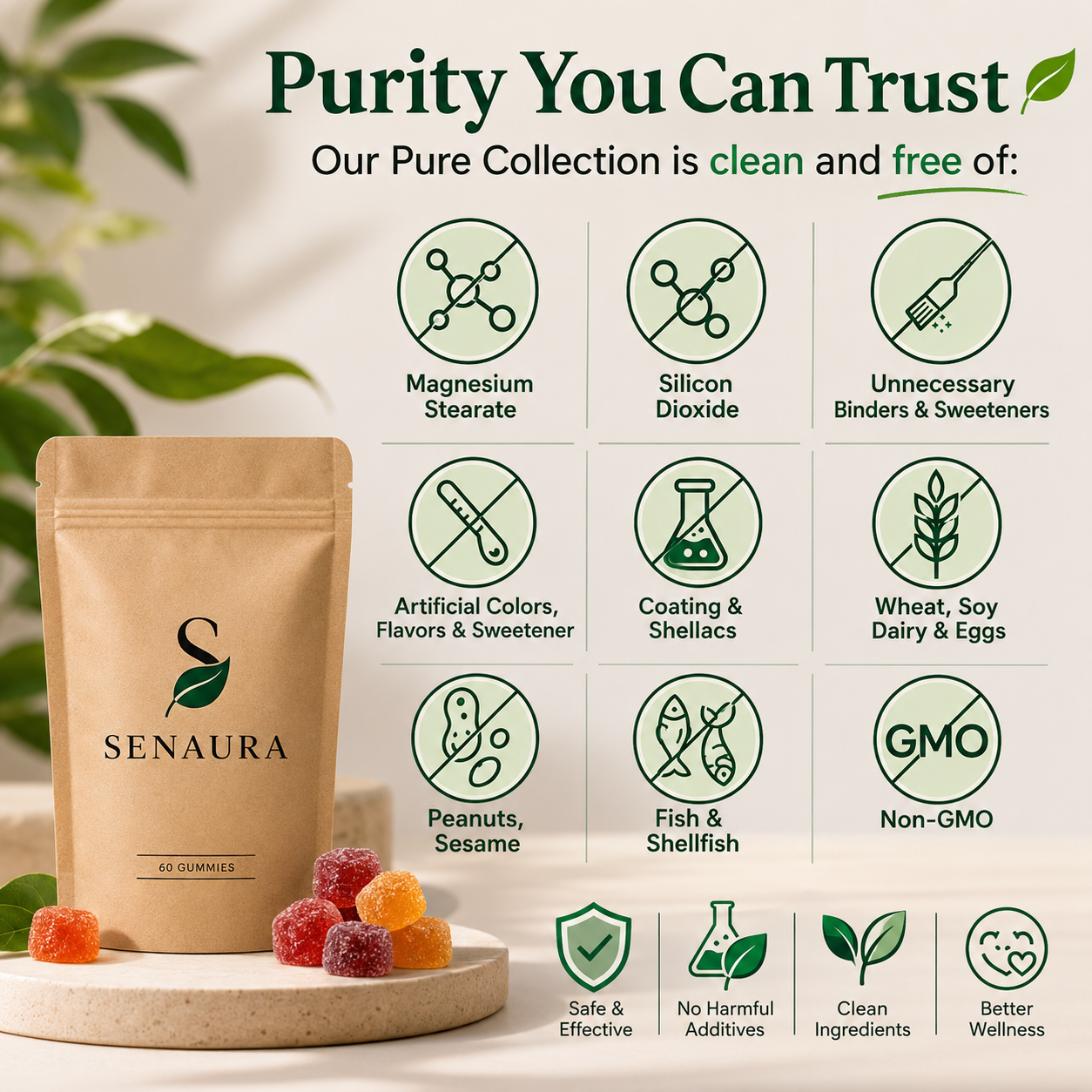 Senaura Mushroom Complex Gummies – Daily Focus, Energy & Immune Support | 60 Vegan Gummies
